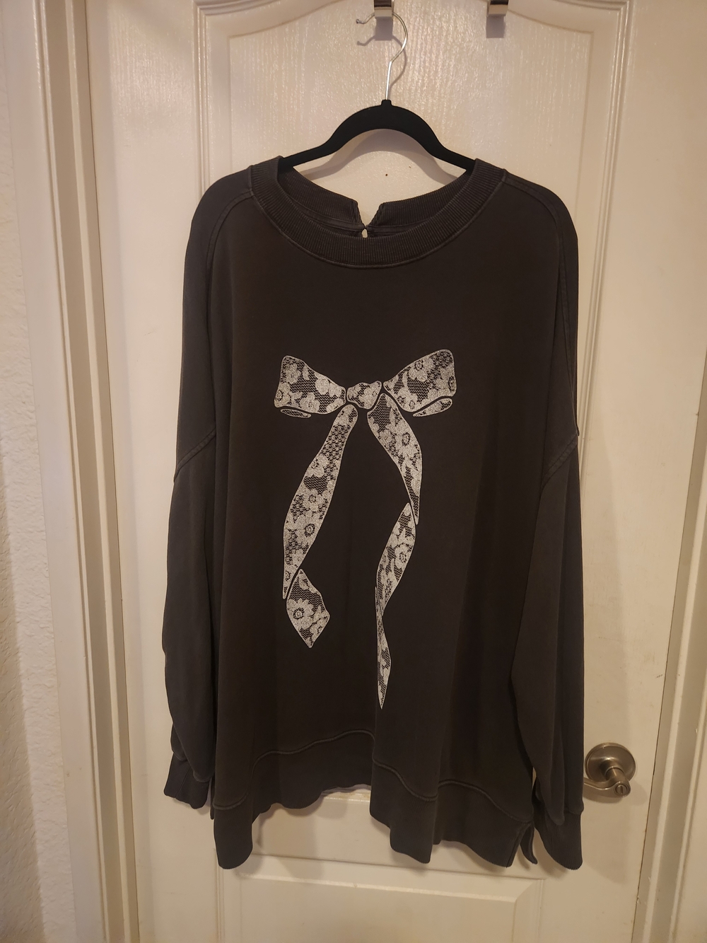 aerie Charcoal Pullover Sweatshirt with White Bow Print